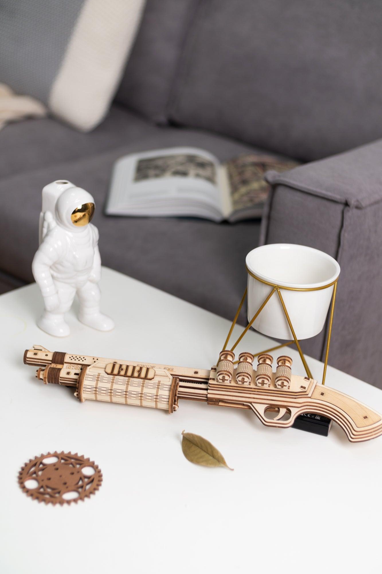 Hands Craft DIY Miniatures Mechanical 3D Wooden Puzzle | Rubber Band Pump Action Shotgun