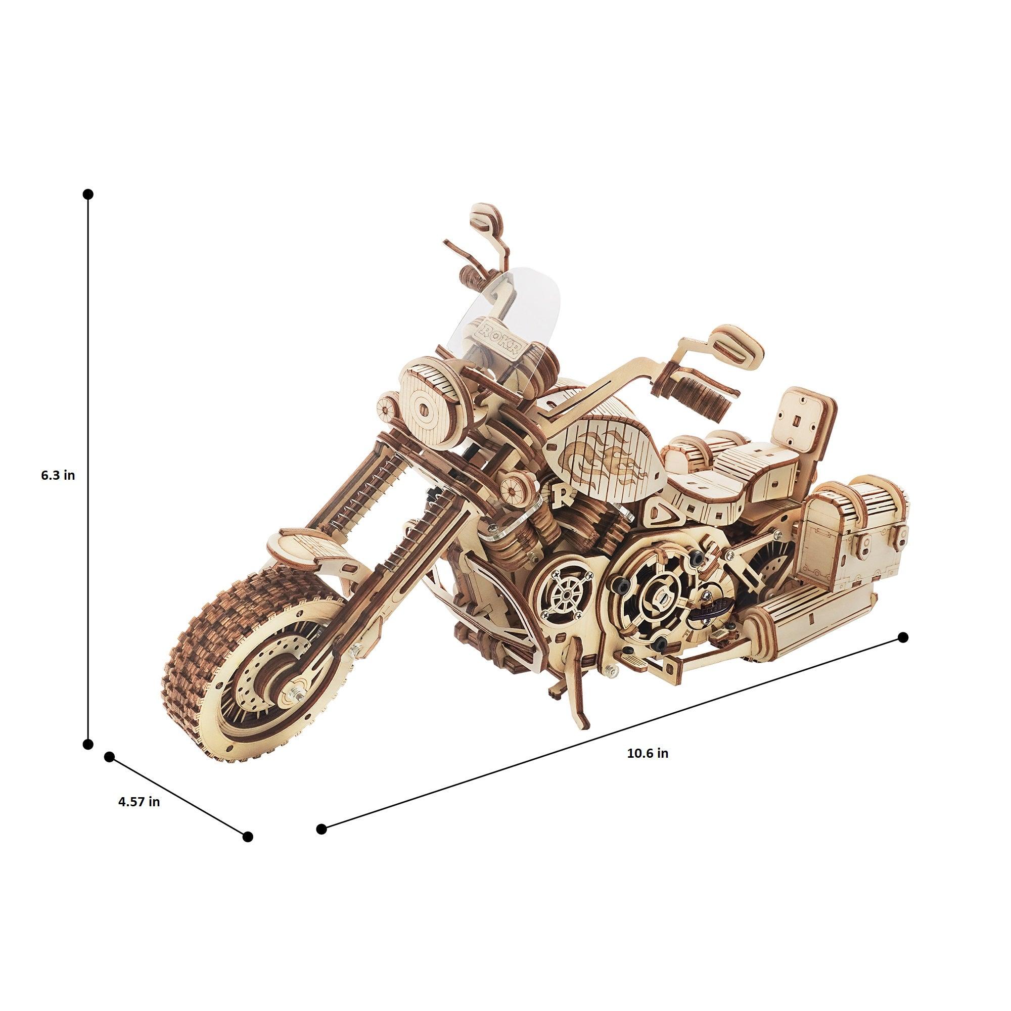 Hands Craft Mechanical 3D Wooden Puzzle | Cruiser Motorcycle with Wind-Up Key Motor