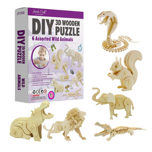 3D Classic Wooden Puzzle Bundle | Wild Animals - Hands Craft US, Inc.