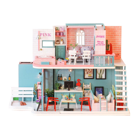 DIY Miniature Dollhouse Kit | Pink Cafe