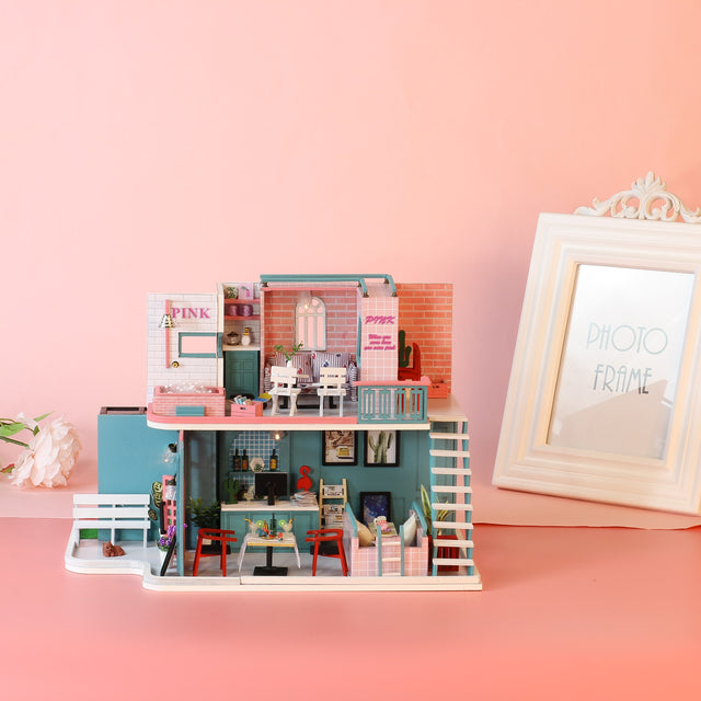 DIY Miniature Dollhouse Kit | Pink Cafe
