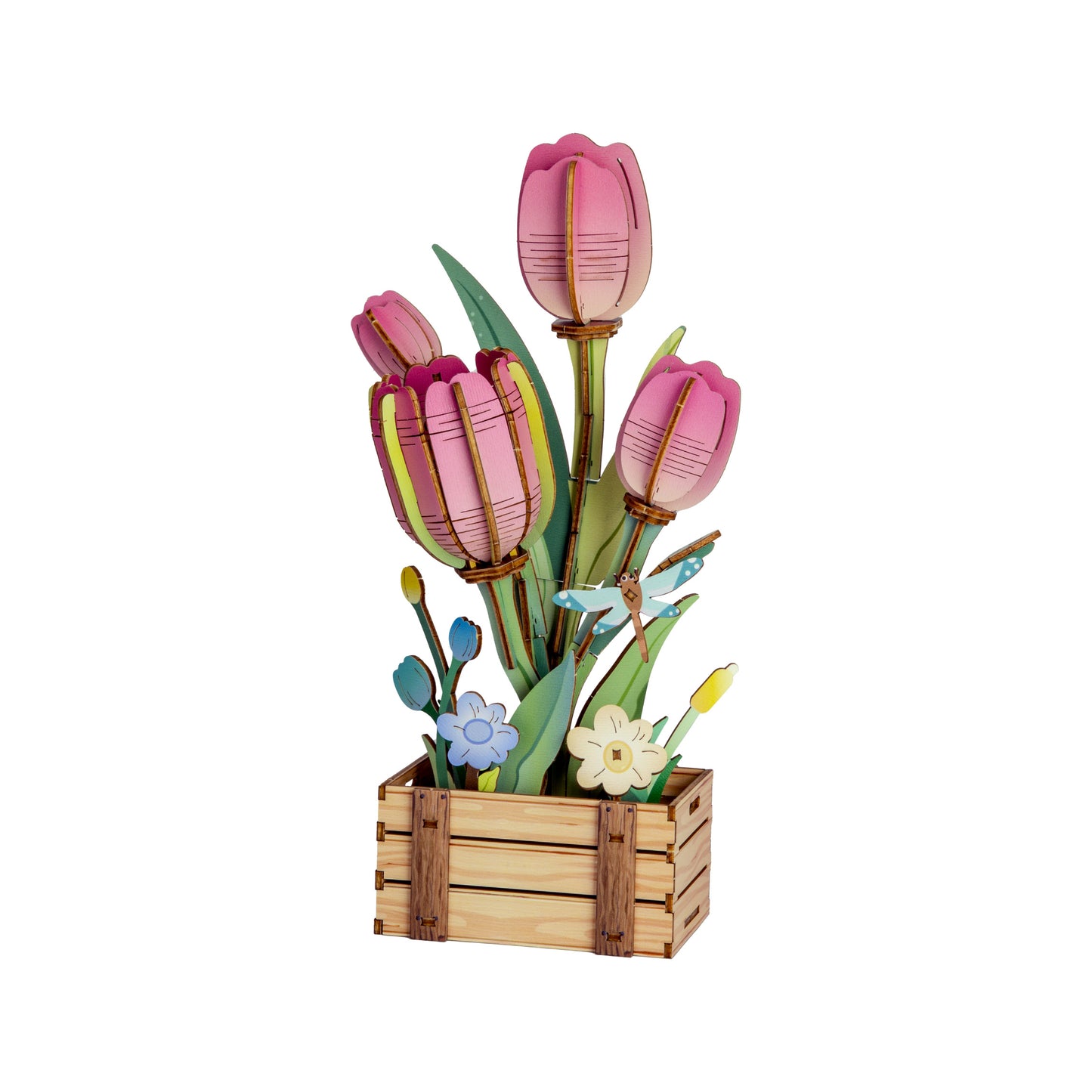 3D Wooden Puzzle | Pink Tulip Bloom Set