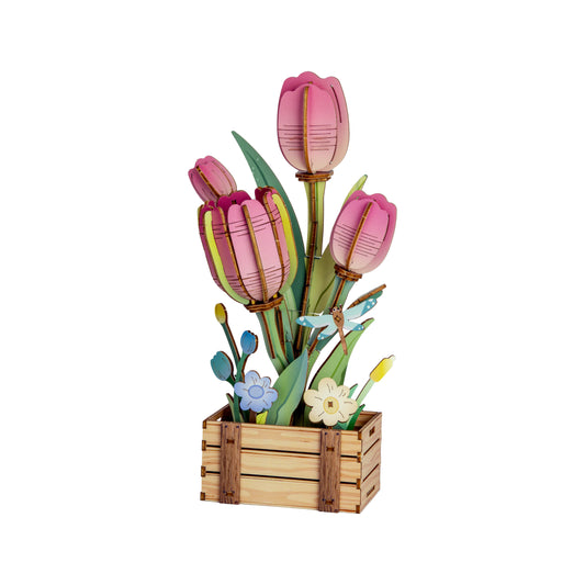 3D Wooden Puzzle | Pink Tulip Bloom Set