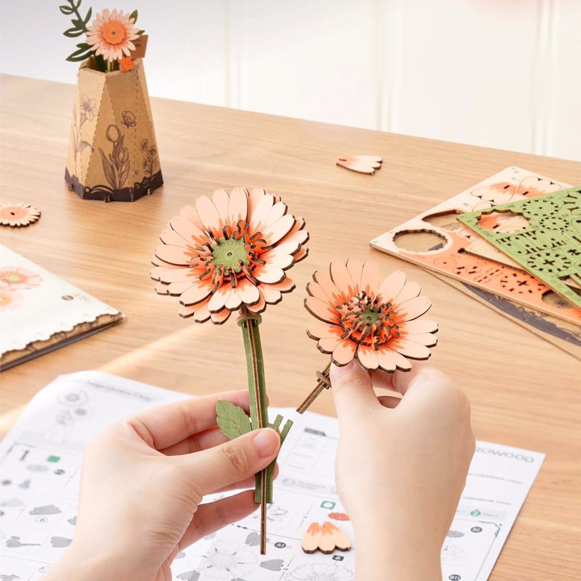 Hands Craft 3D Modern Wooden Puzzle | Orange Gerbera Daisy