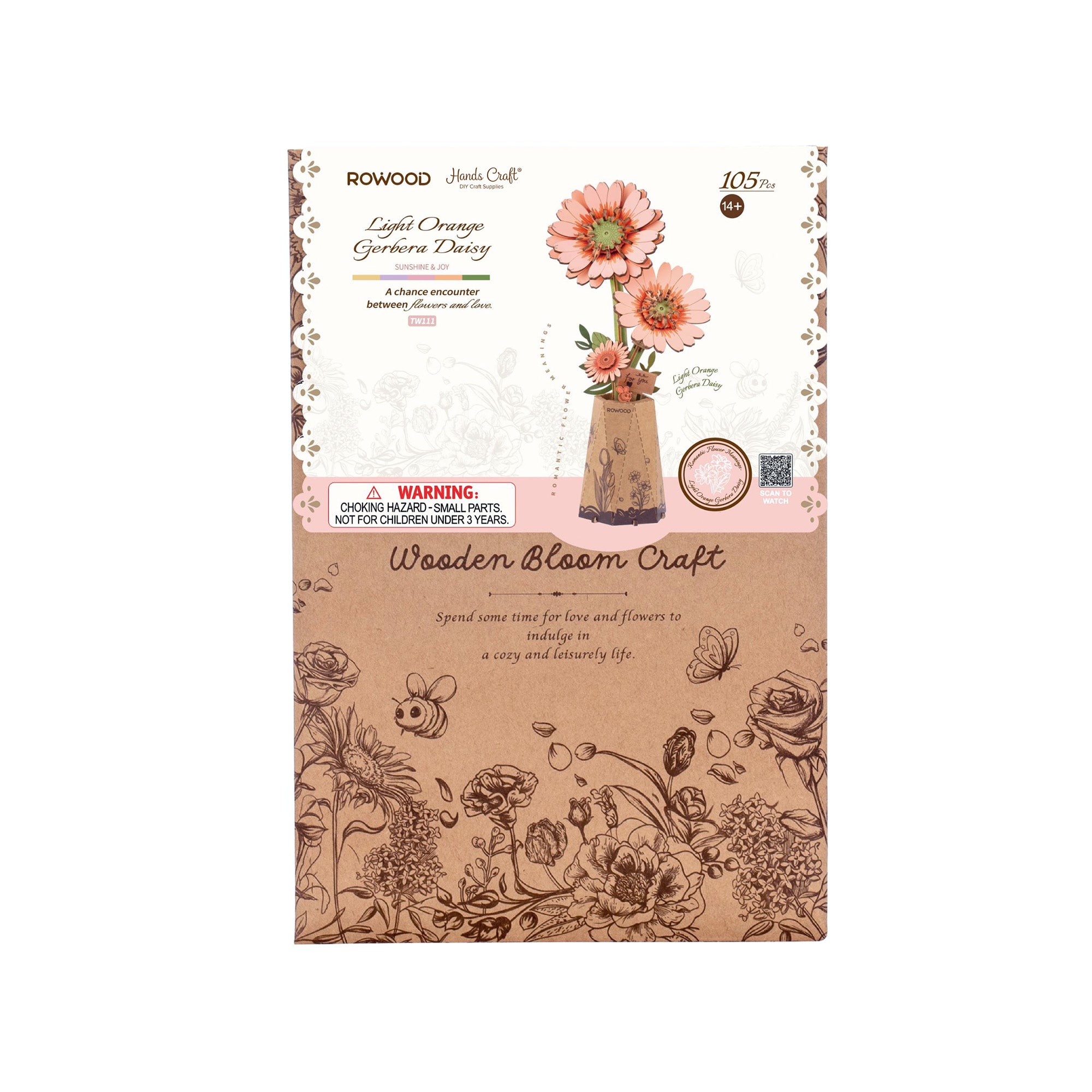 Hands Craft 3D Modern Wooden Puzzle | Orange Gerbera Daisy 