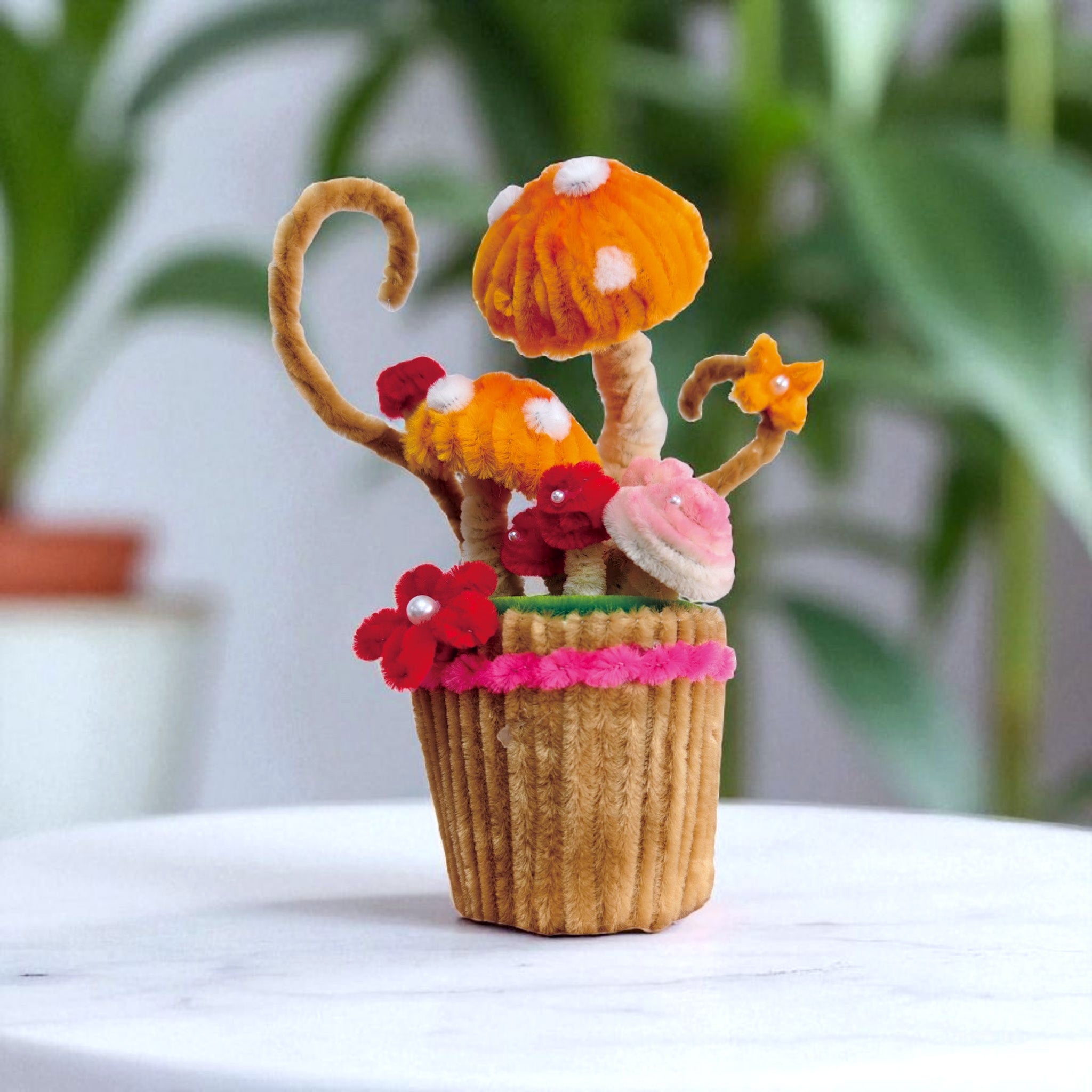 Hands Craft DIY Chenille Craft Kit | Mushroom Cupcake