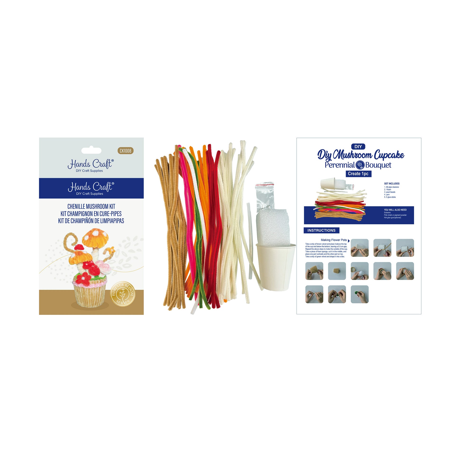Hands Craft DIY Chenille Craft Kit | Mushroom Cupcake