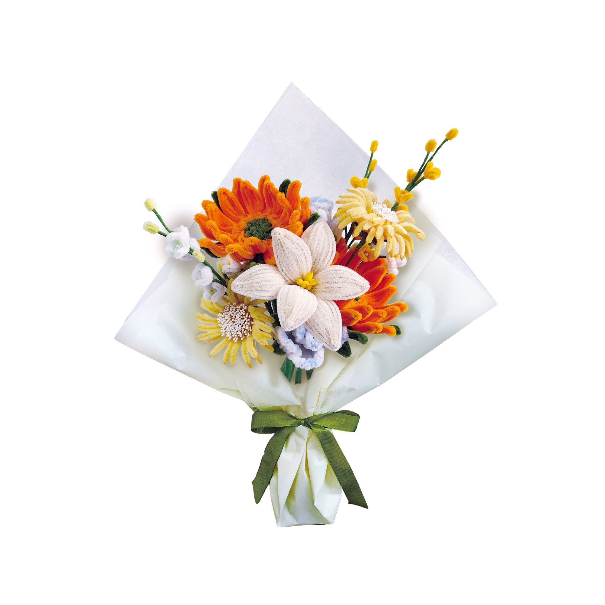 Hands Craft DIY Chenille Craft Kit | Orange Flower Bouquet Mix