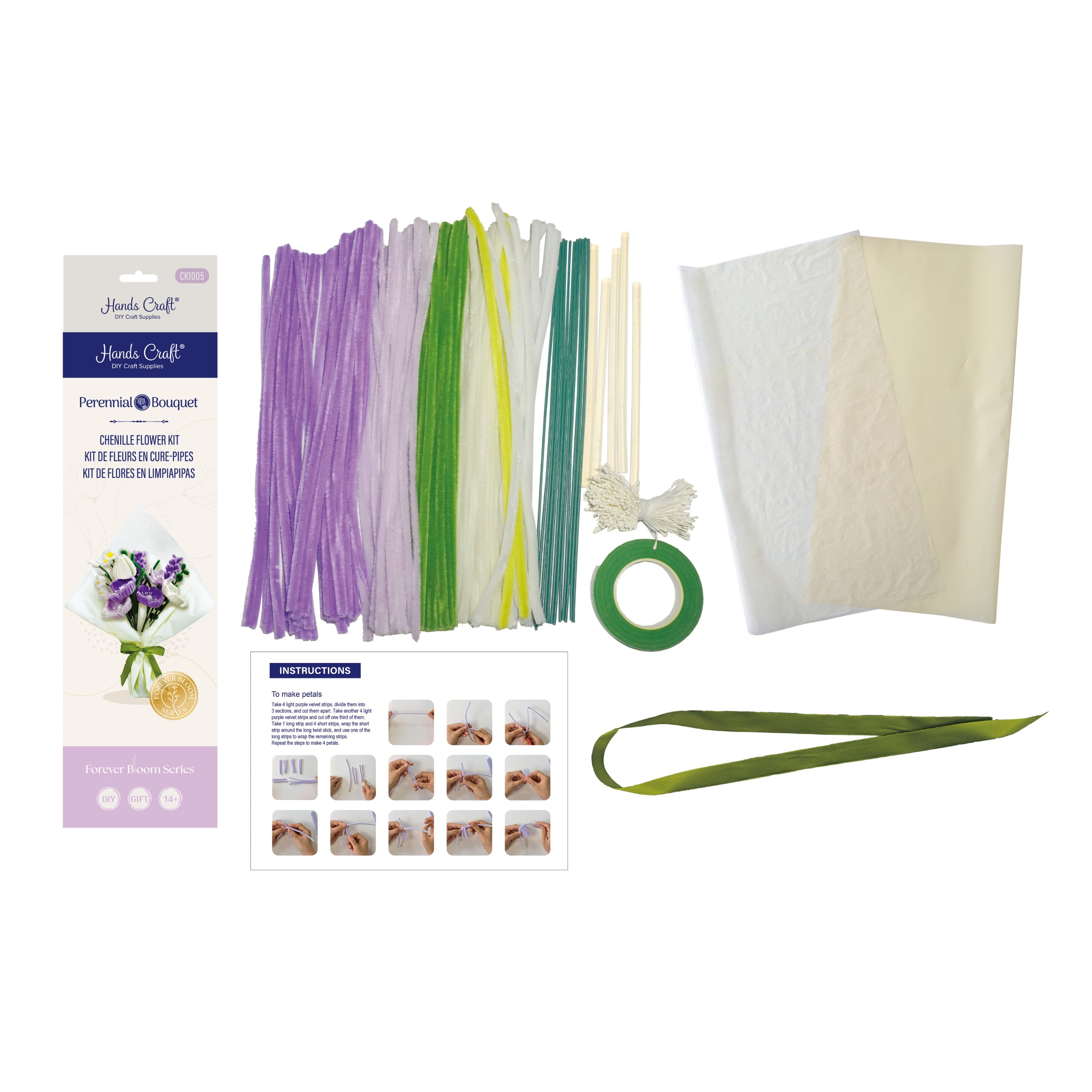Hands Craft DIY Chenille Craft Kit | Purple Flower Bouquet Mix