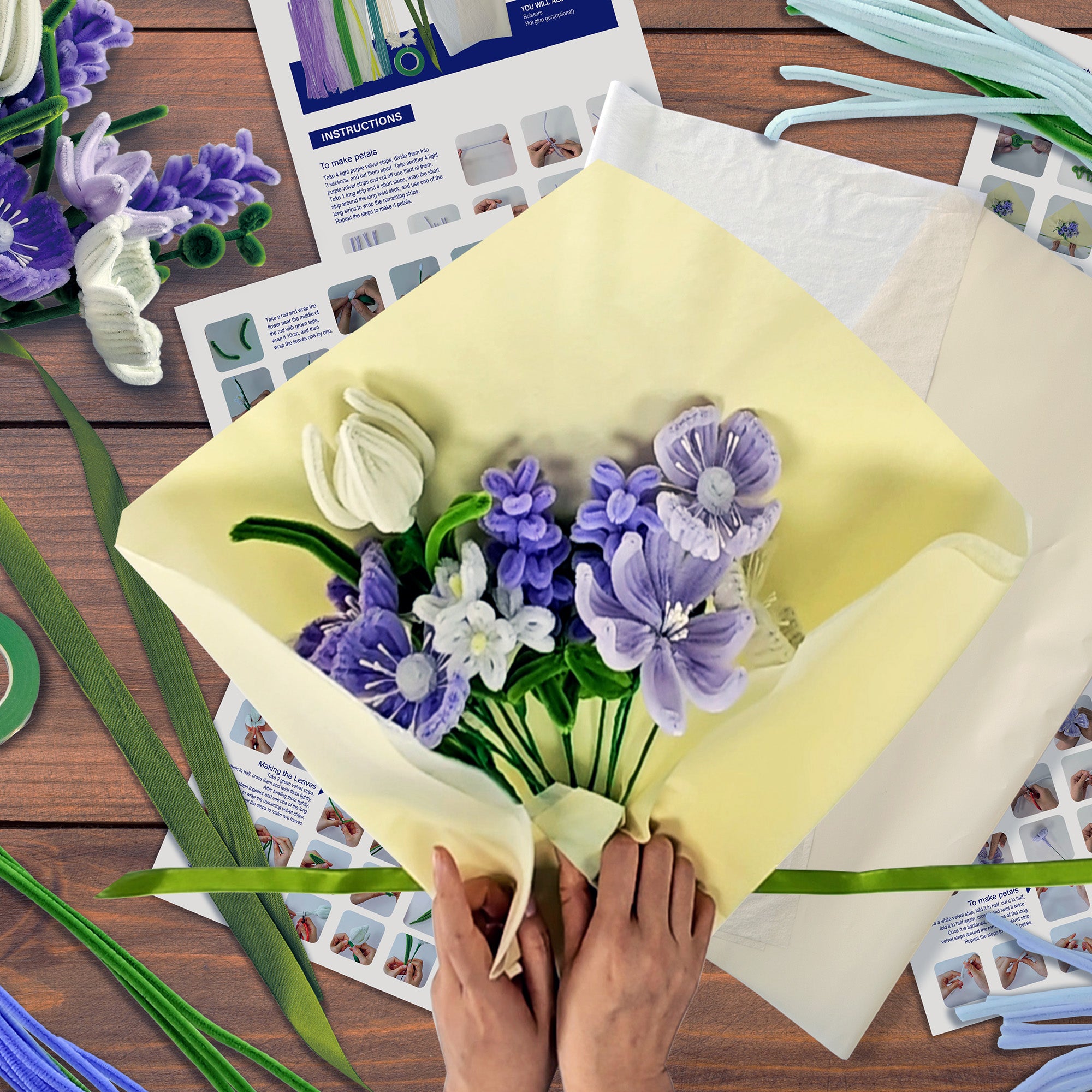 IKIDSUN Bouquet Da Costruzione 891 Pezzi - Fiori Finti Fai Da Te - Viola - Kit Di Modellismo