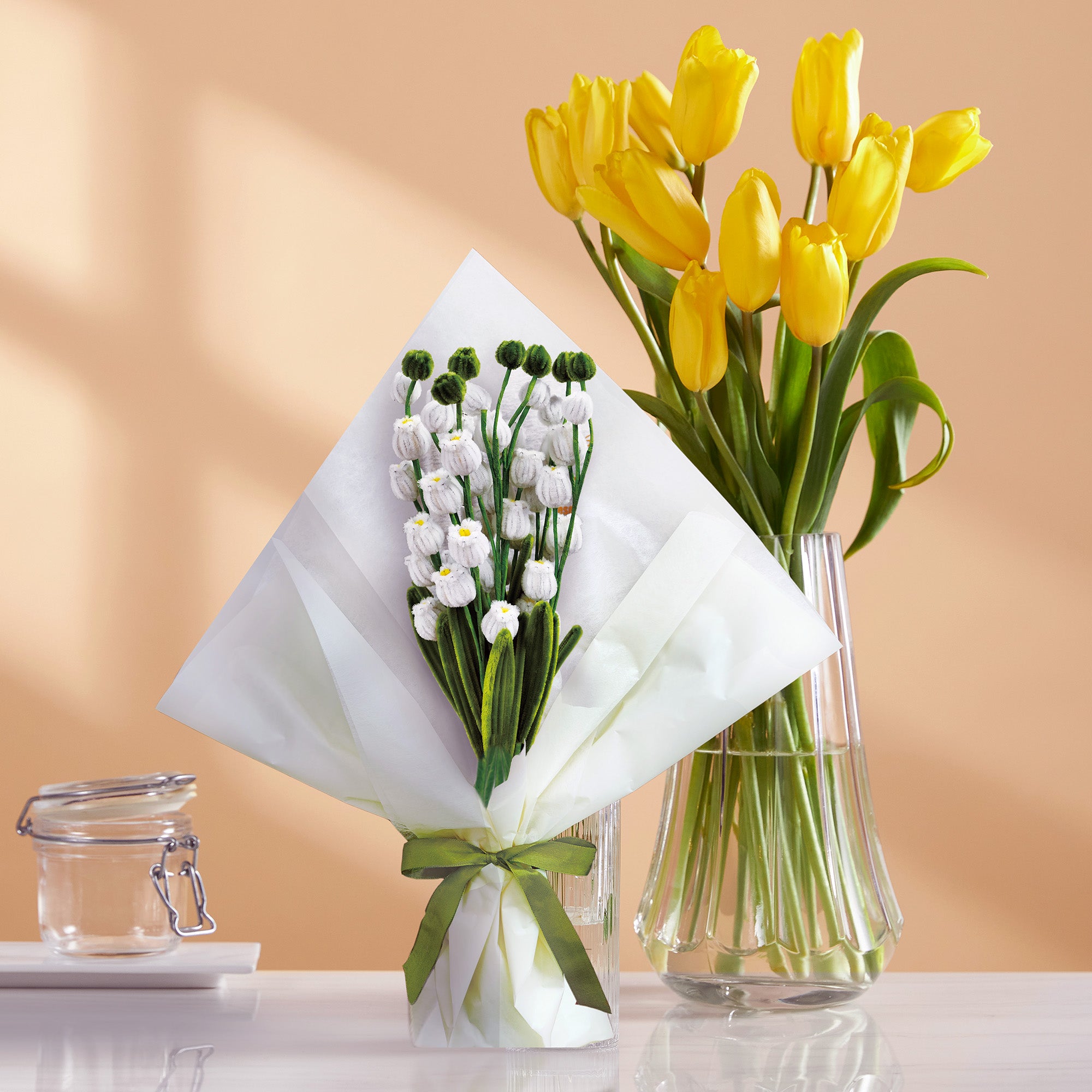 Hands Craft DIY Chenille Craft Kit | White Tulip Flower Bouquet Kit