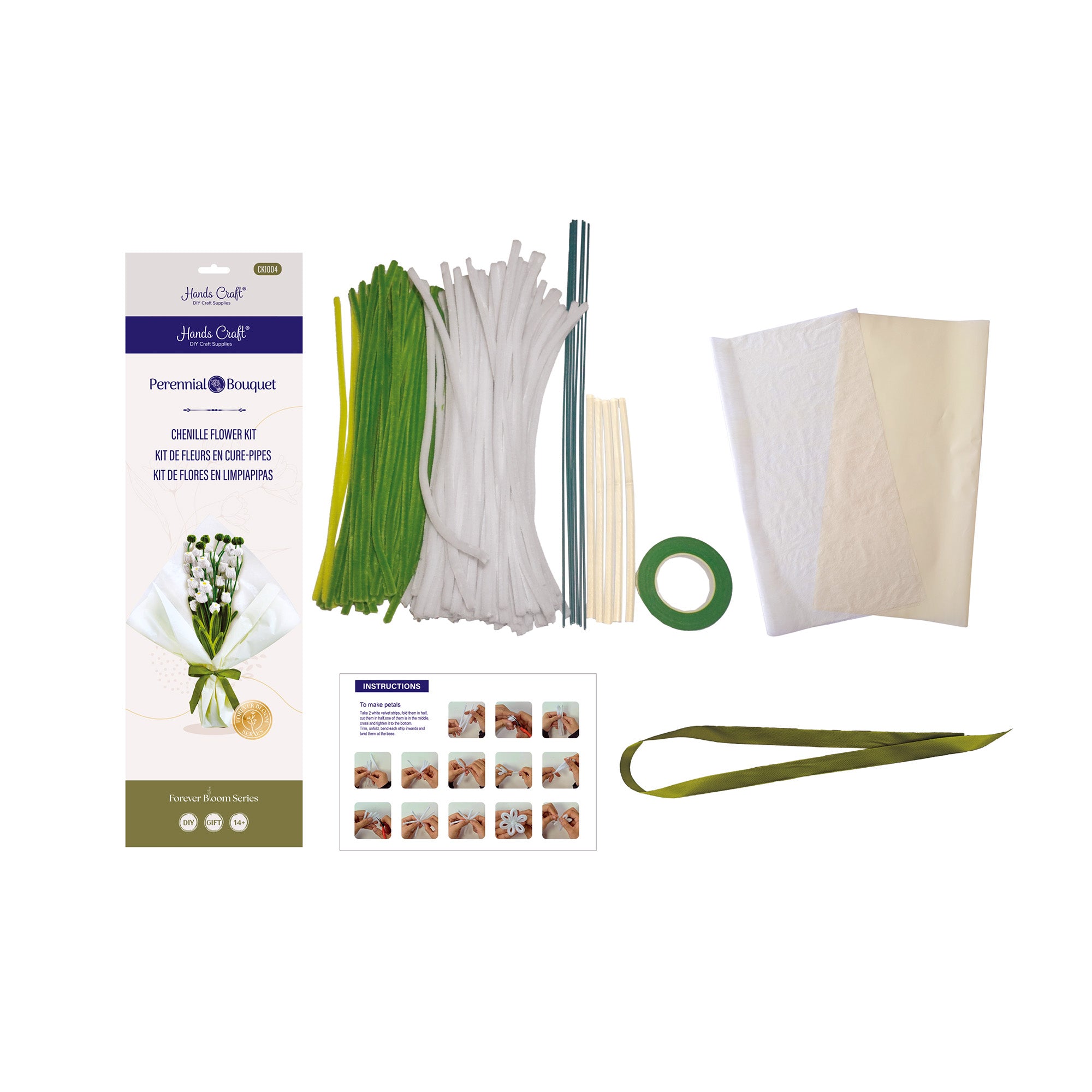 Hands Craft DIY Chenille Craft Kit | White Tulip Flower Bouquet Kit