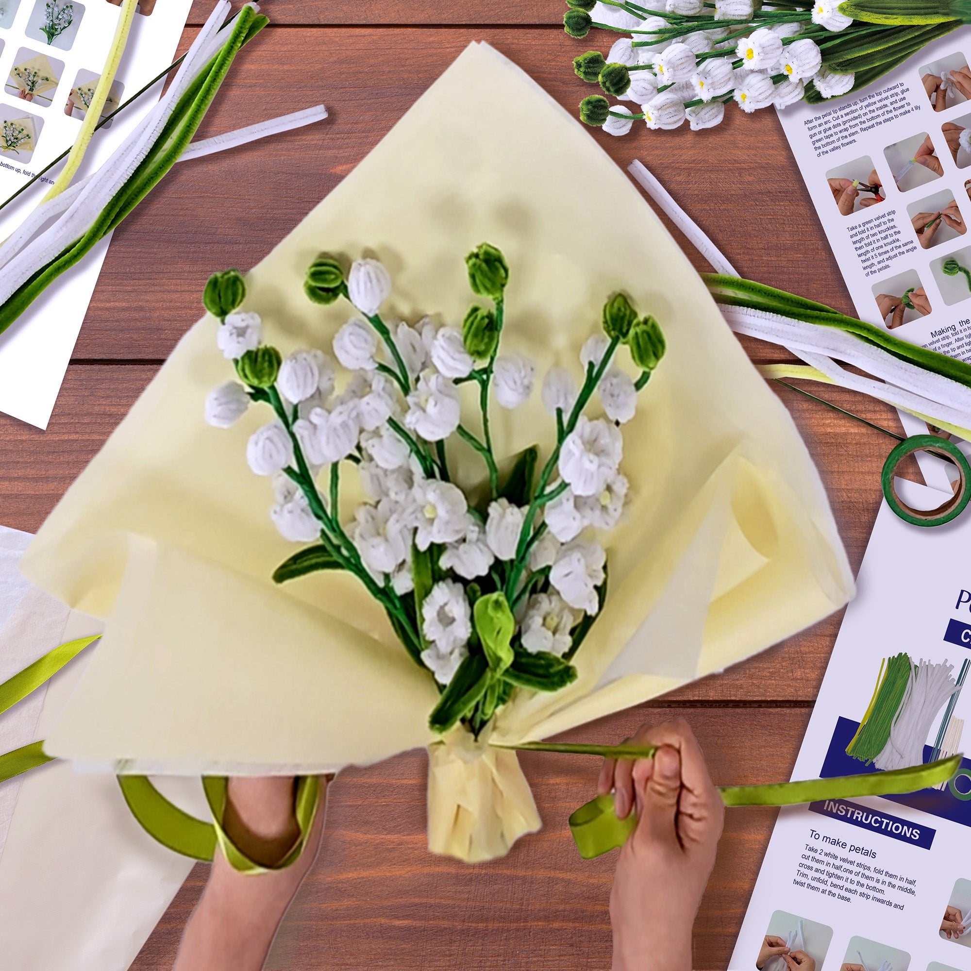 Hands Craft DIY Chenille Craft Kit | White Tulip Flower Bouquet Kit