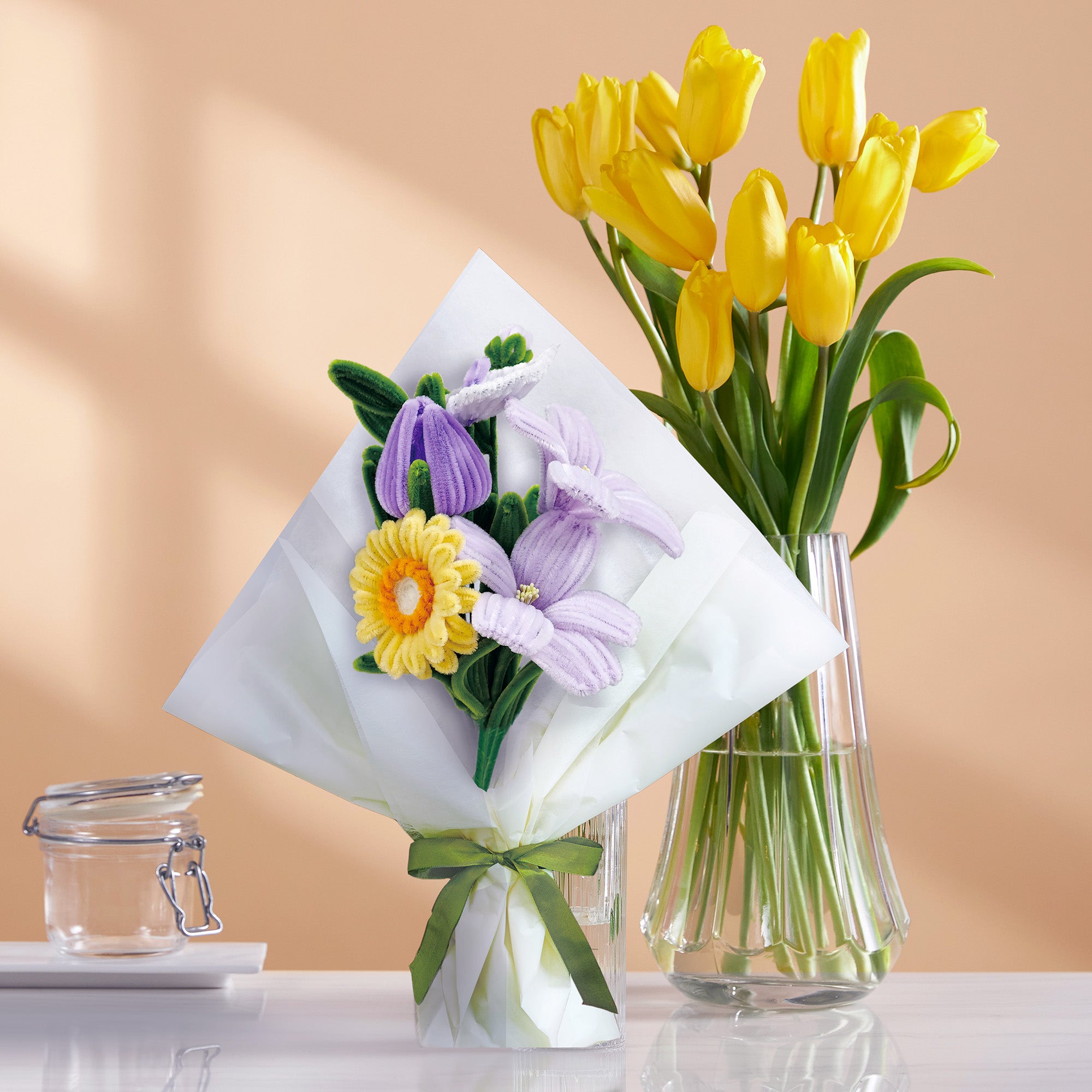 Hands Craft DIY Chenille Craft Kit | Yellow & Purple Flower Bouquet Mix