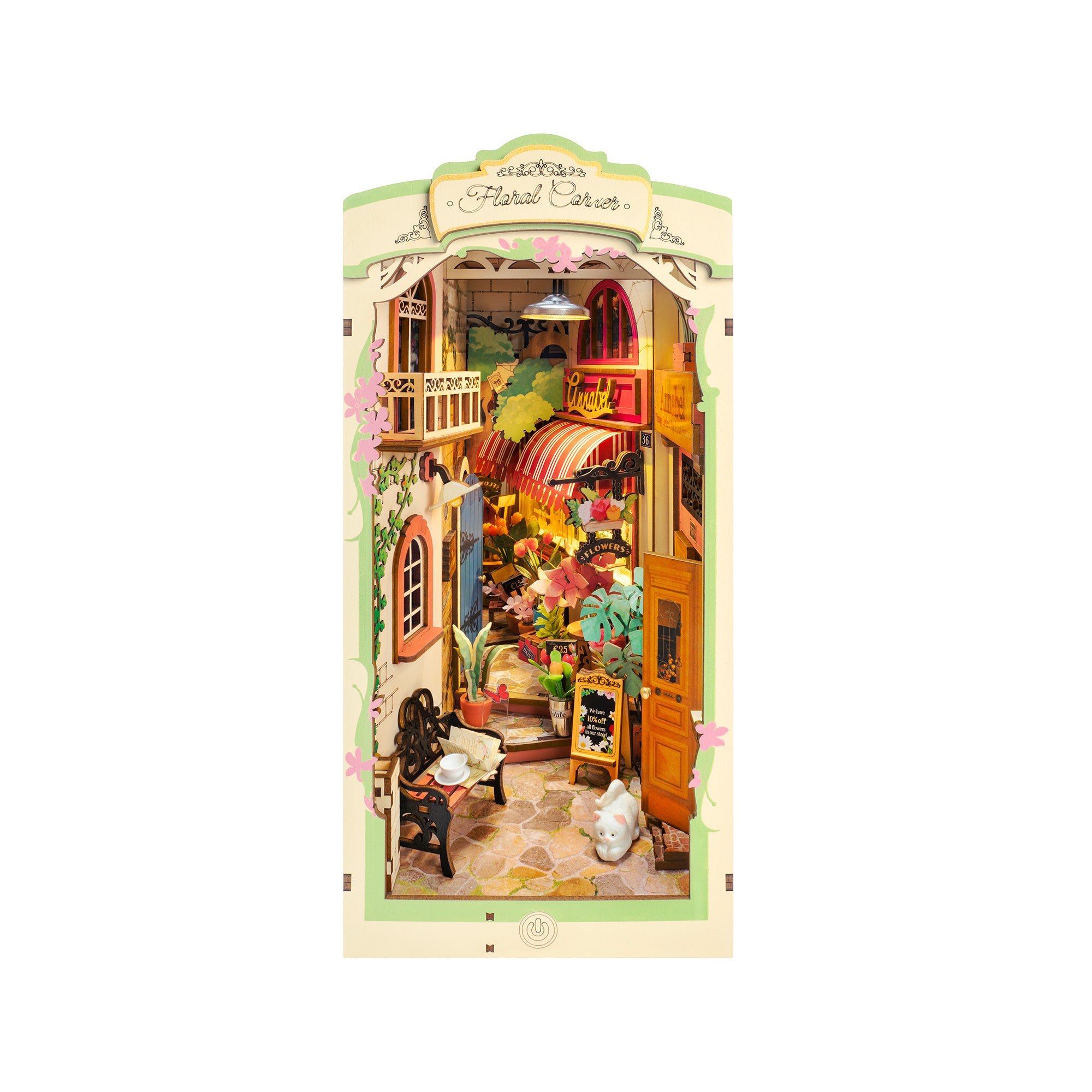 Hands Craft DIY Miniature Book Nook Kit | Floral Corner w/ Dust Cover