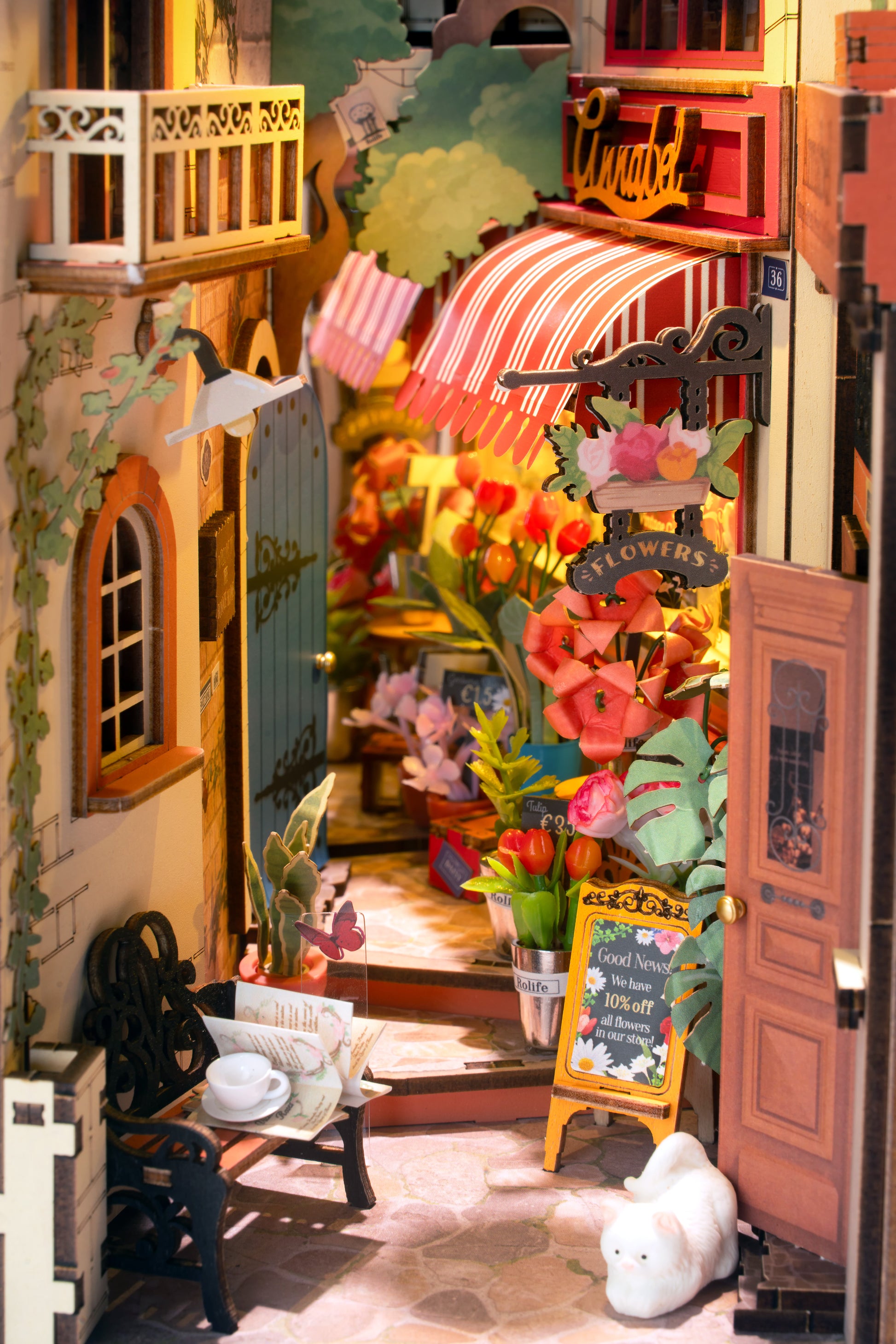Hands Craft DIY Miniature Book Nook Kit | Floral Corner w/ Dust Cover