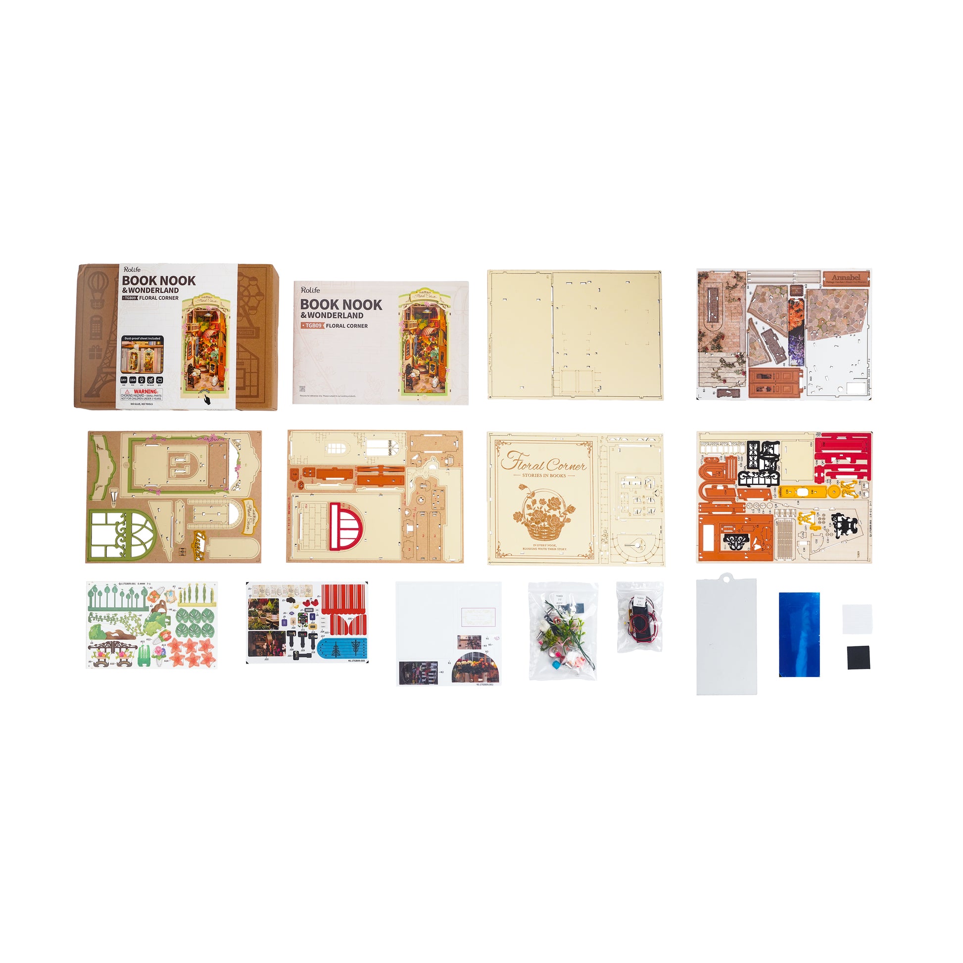 Hands Craft DIY Miniature Book Nook Kit | Floral Corner w/ Dust Cover