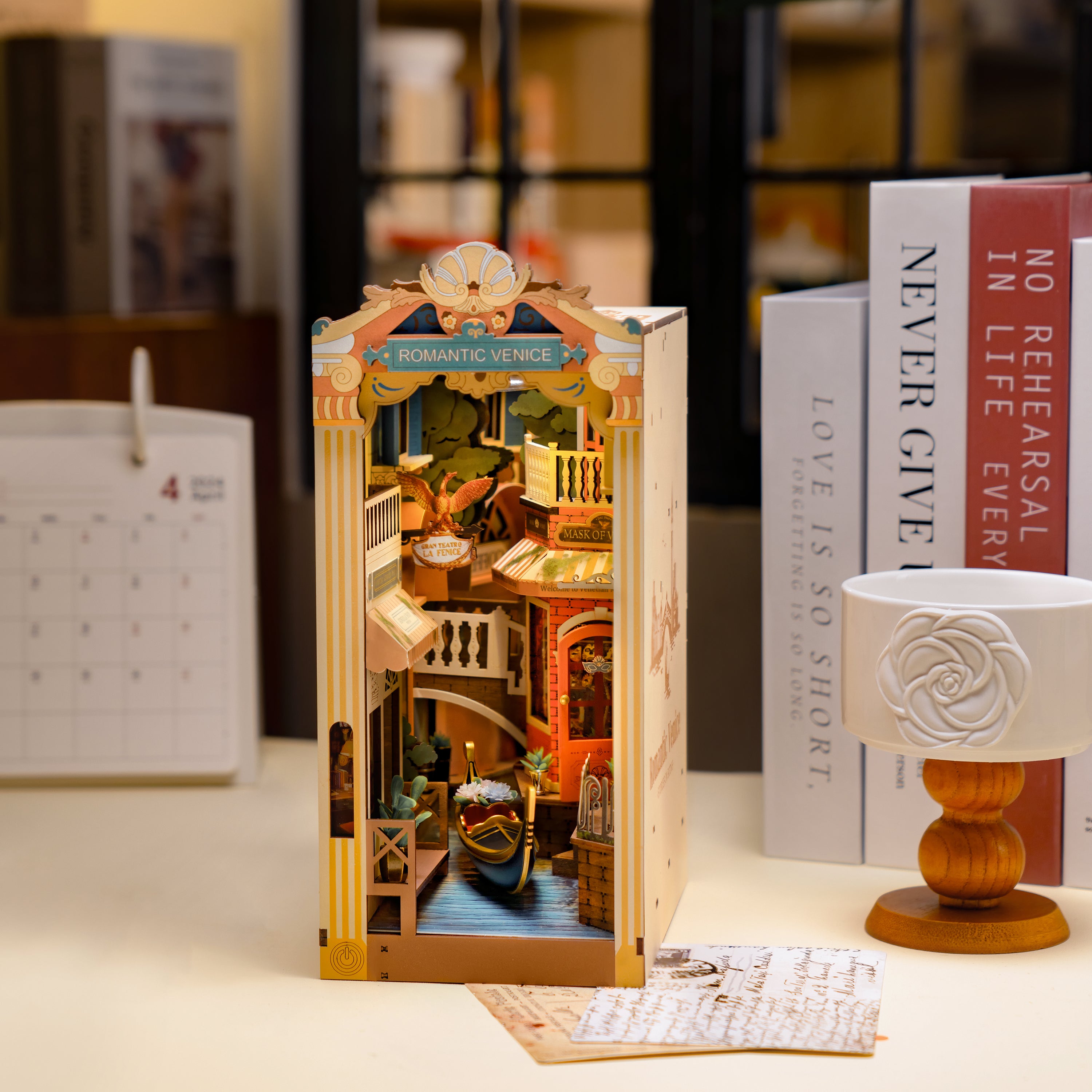 Hands Craft DIY Miniature Book Nook Kit | Romantic Venice w/ Dust Cover