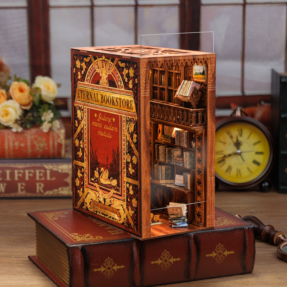 Hands Craft DIY Miniature Kit Book Nook | Eternal Bookstore w/ Dust Cover