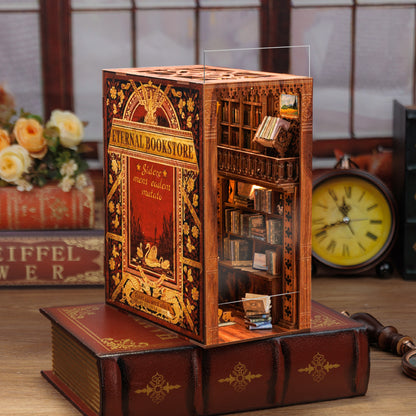Hands Craft DIY Miniature Kit Book Nook | Eternal Bookstore w/ Dust Cover