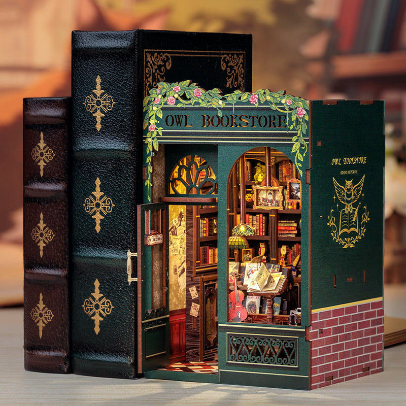 Hands Craft DIY Miniature Kit Book Nook | Owl Bookstore