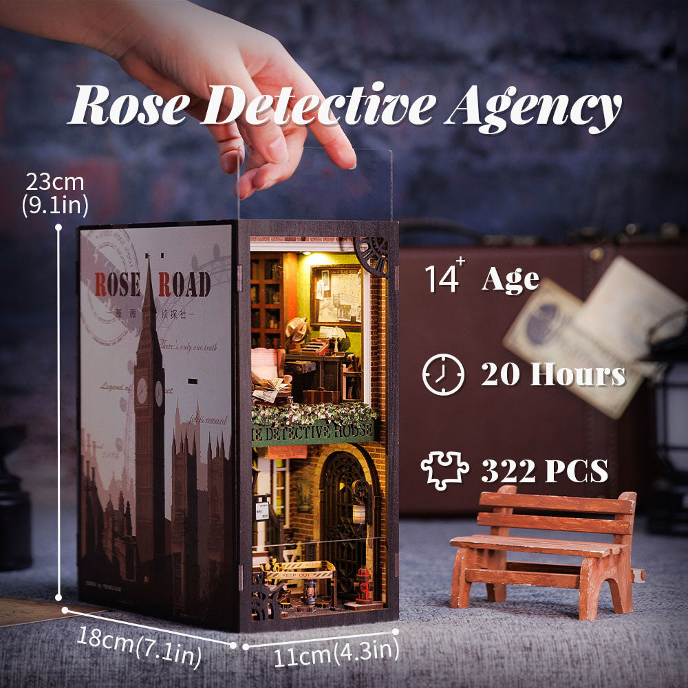 Hands Craft DIY Miniature Kit Book Nook | Rose Detective Agency w/ Dust Cover