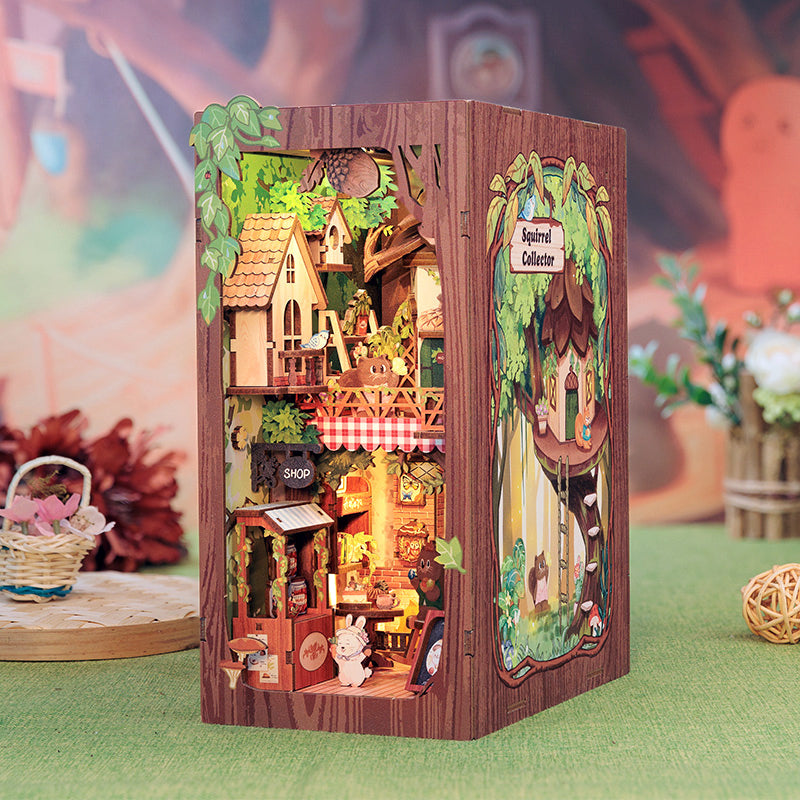 Hands Craft DIY Miniature Kit Book Nook | Squirrel Collector w/ Dust Cover