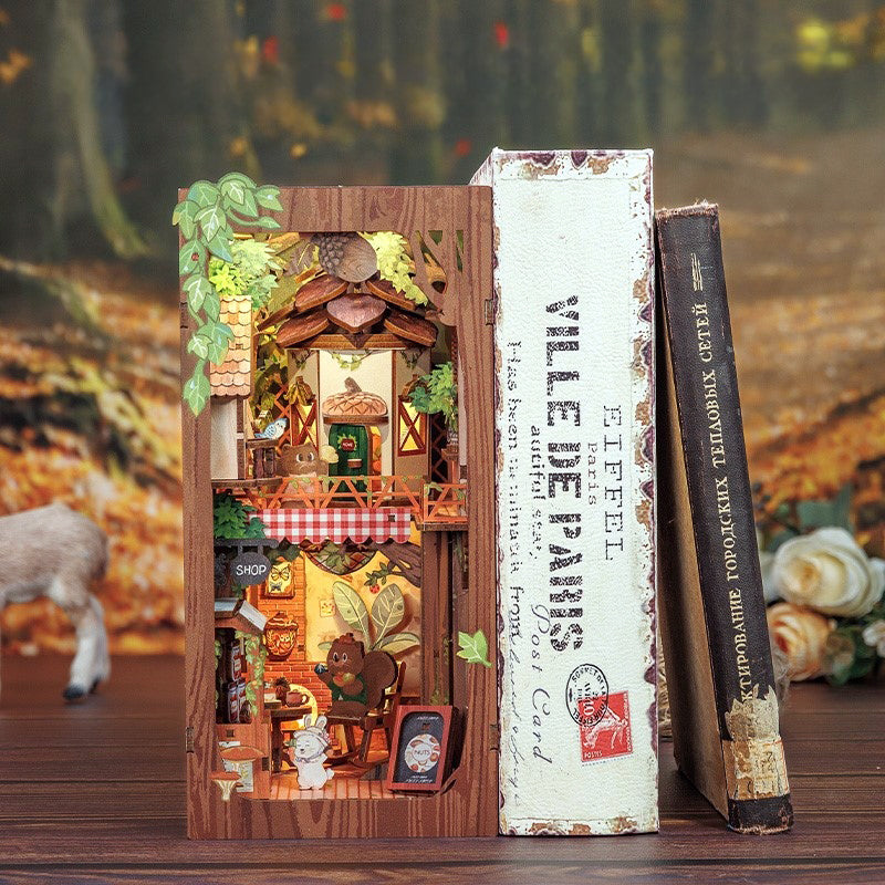 Hands Craft DIY Miniature Kit Book Nook | Squirrel Collector w/ Dust Cover