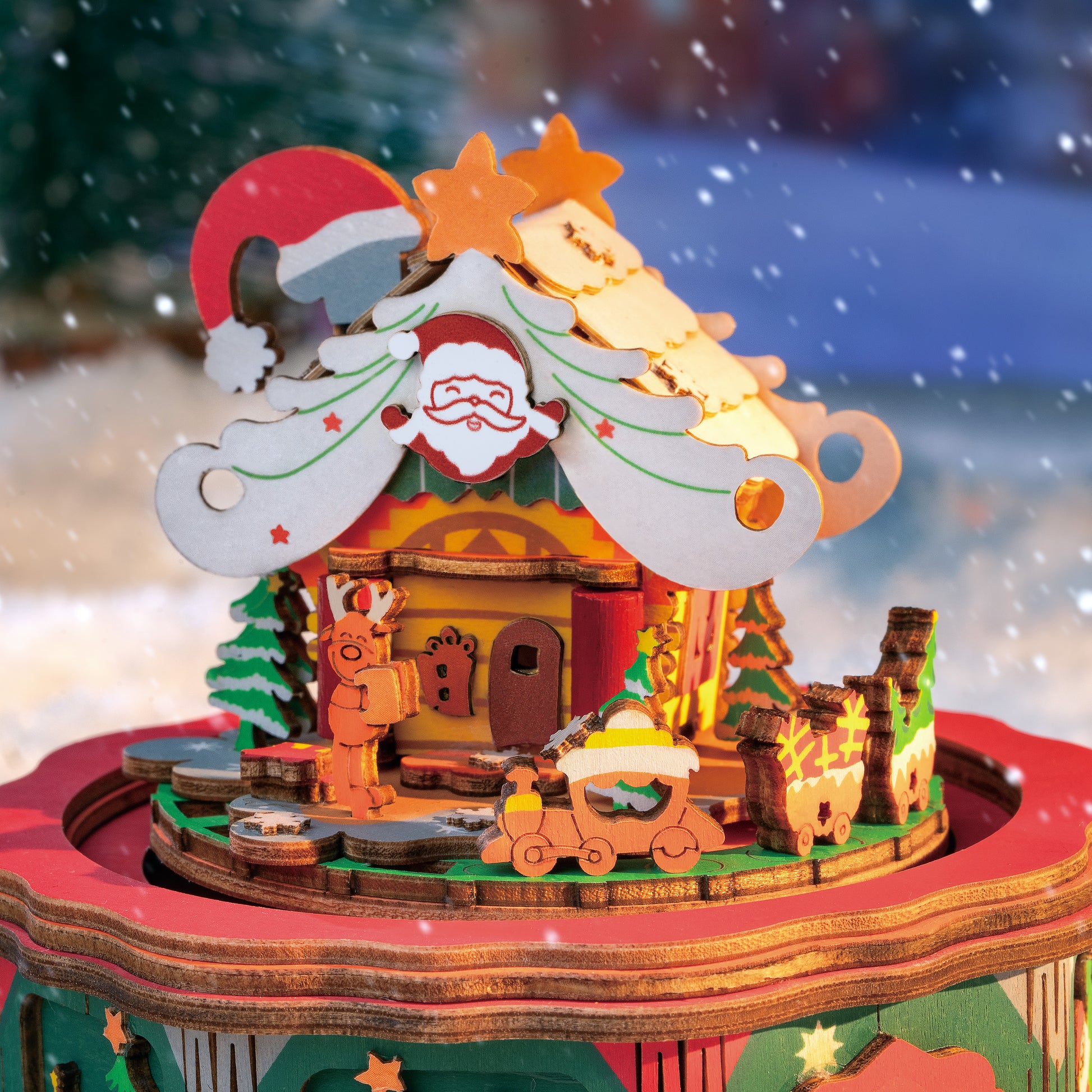 Hands Craft DIY Miniatures 3D Wooden Music Box Puzzle | Christmas Town Snow Globe