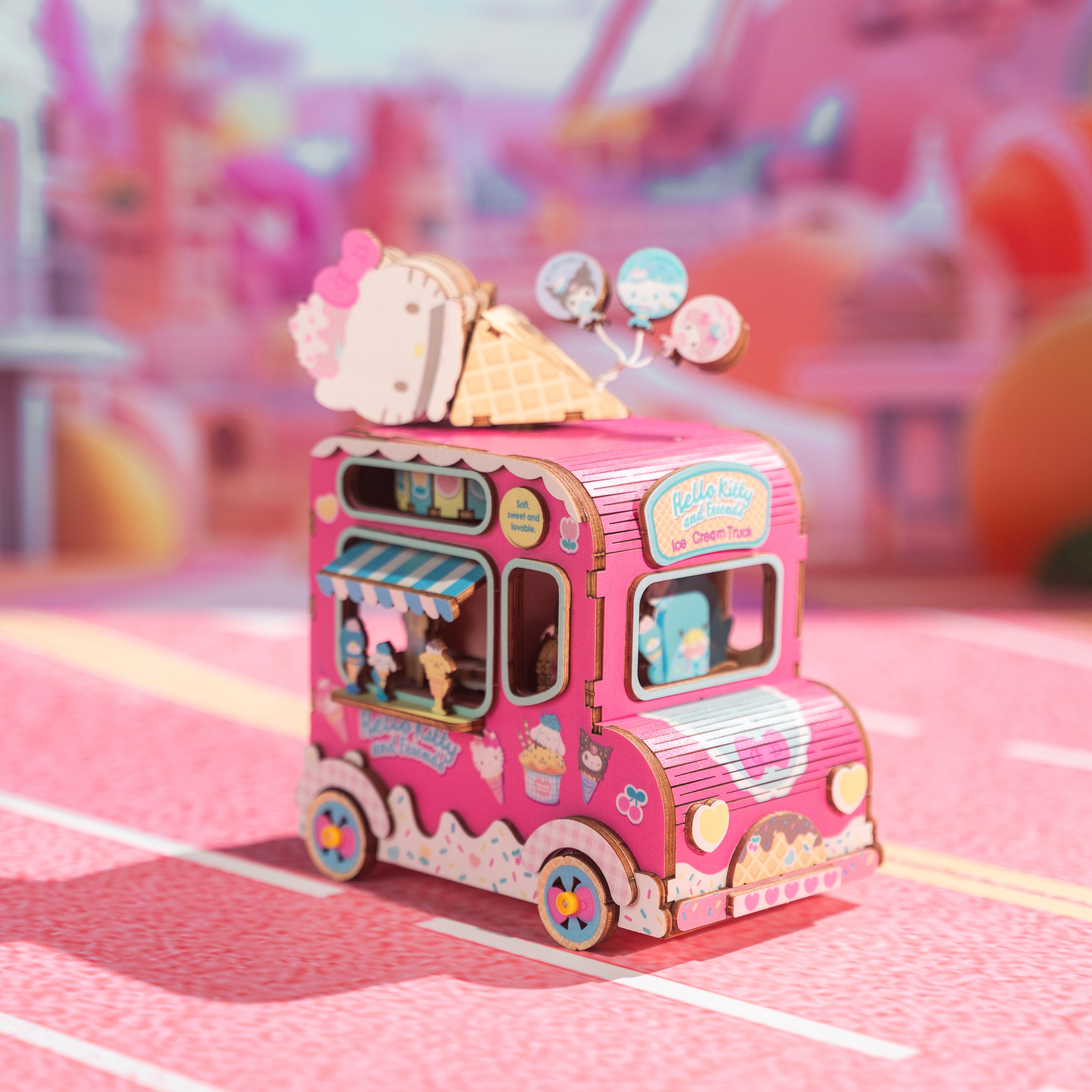 Hands Craft DIY Miniatures 3D Wooden Music Box Puzzle | Hello Kitty® and Friends Ice Cream Truck