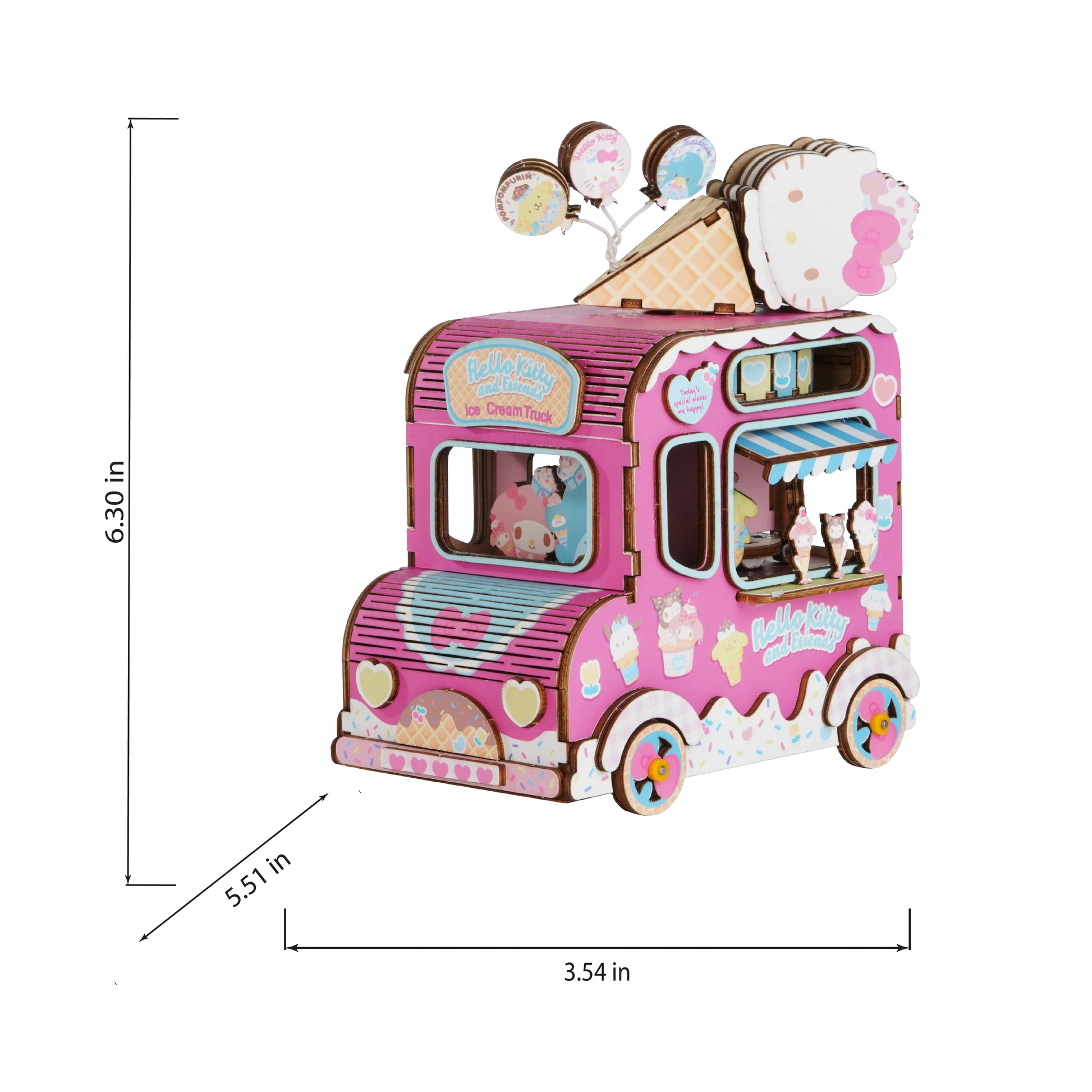 Hands Craft DIY Miniatures 3D Wooden Music Box Puzzle | Hello Kitty® and Friends Ice Cream Truck