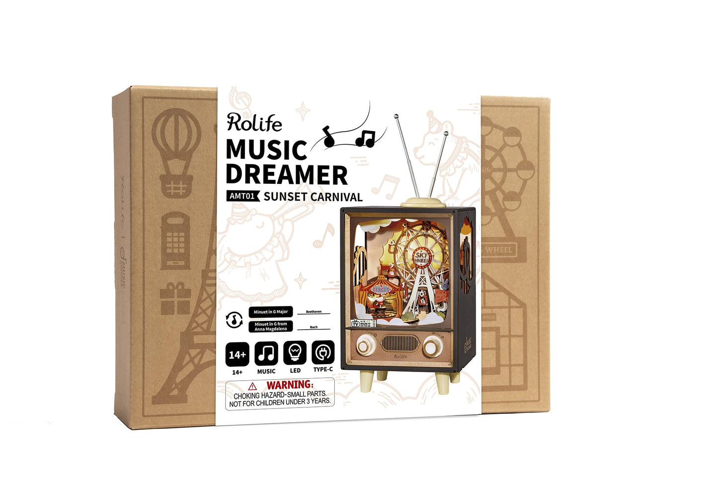 Hands Craft DIY Miniatures 3D Wooden Music Box Puzzle | Sunset Carnival w/ LED Lights