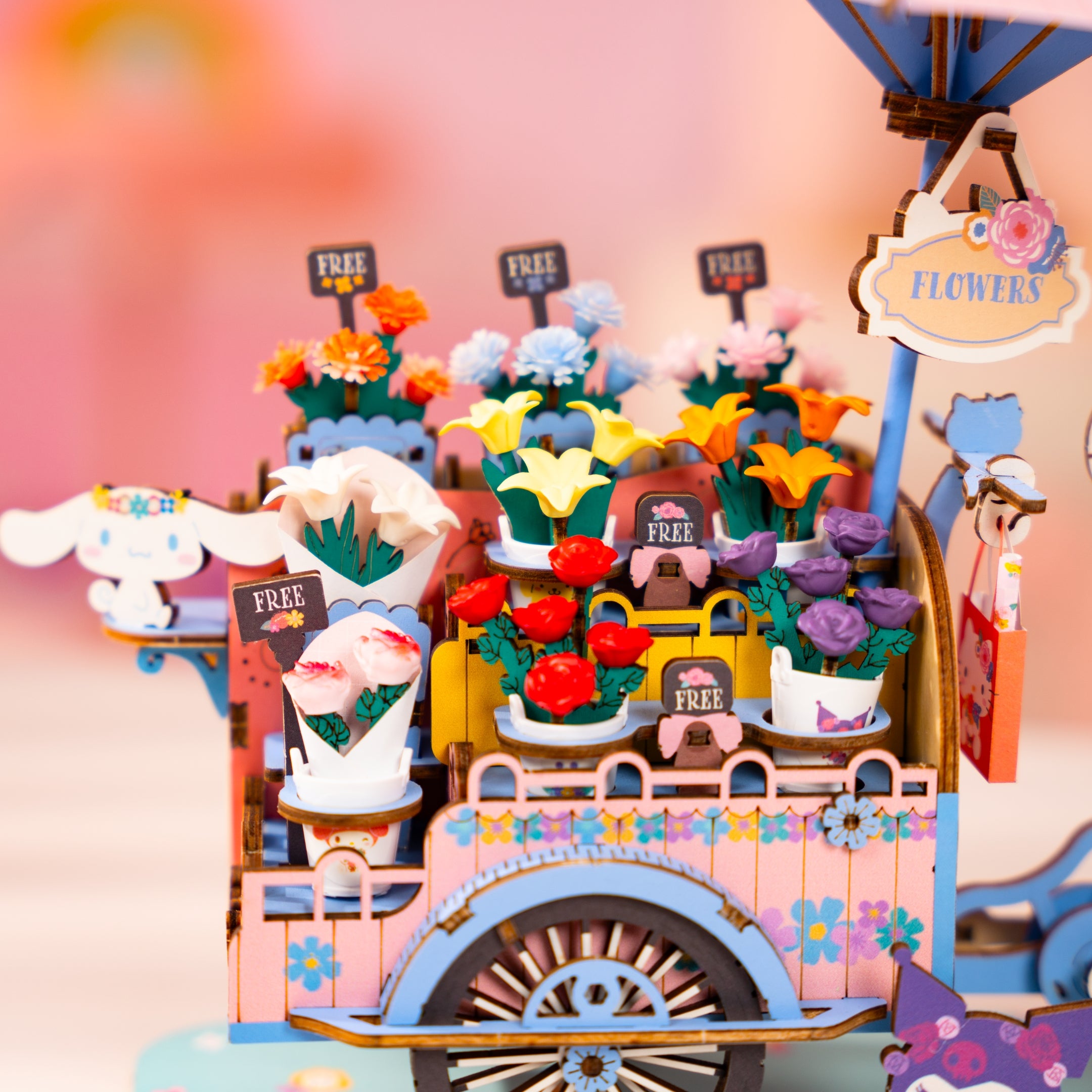 Hands Craft DIY Miniatures 3D Wooden Puzzle | Hello Kitty® and Friends Flower Cart