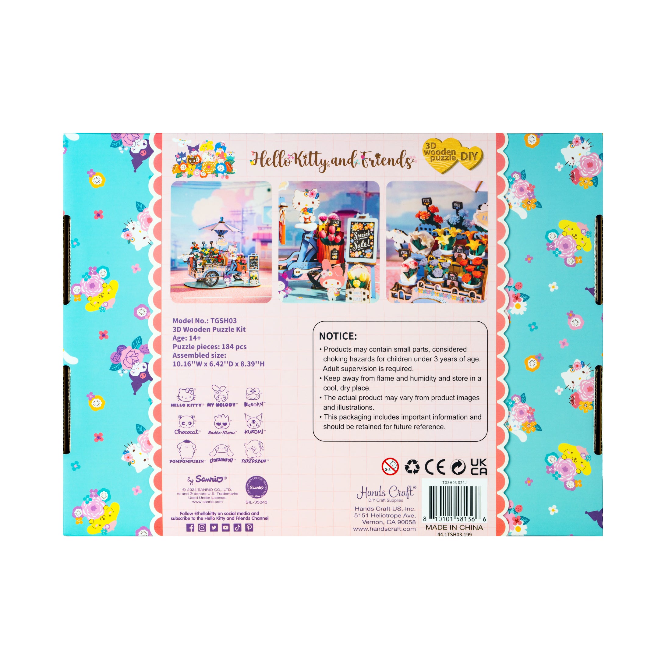 Hands Craft DIY Miniatures 3D Wooden Puzzle | Hello Kitty® and Friends Flower Cart