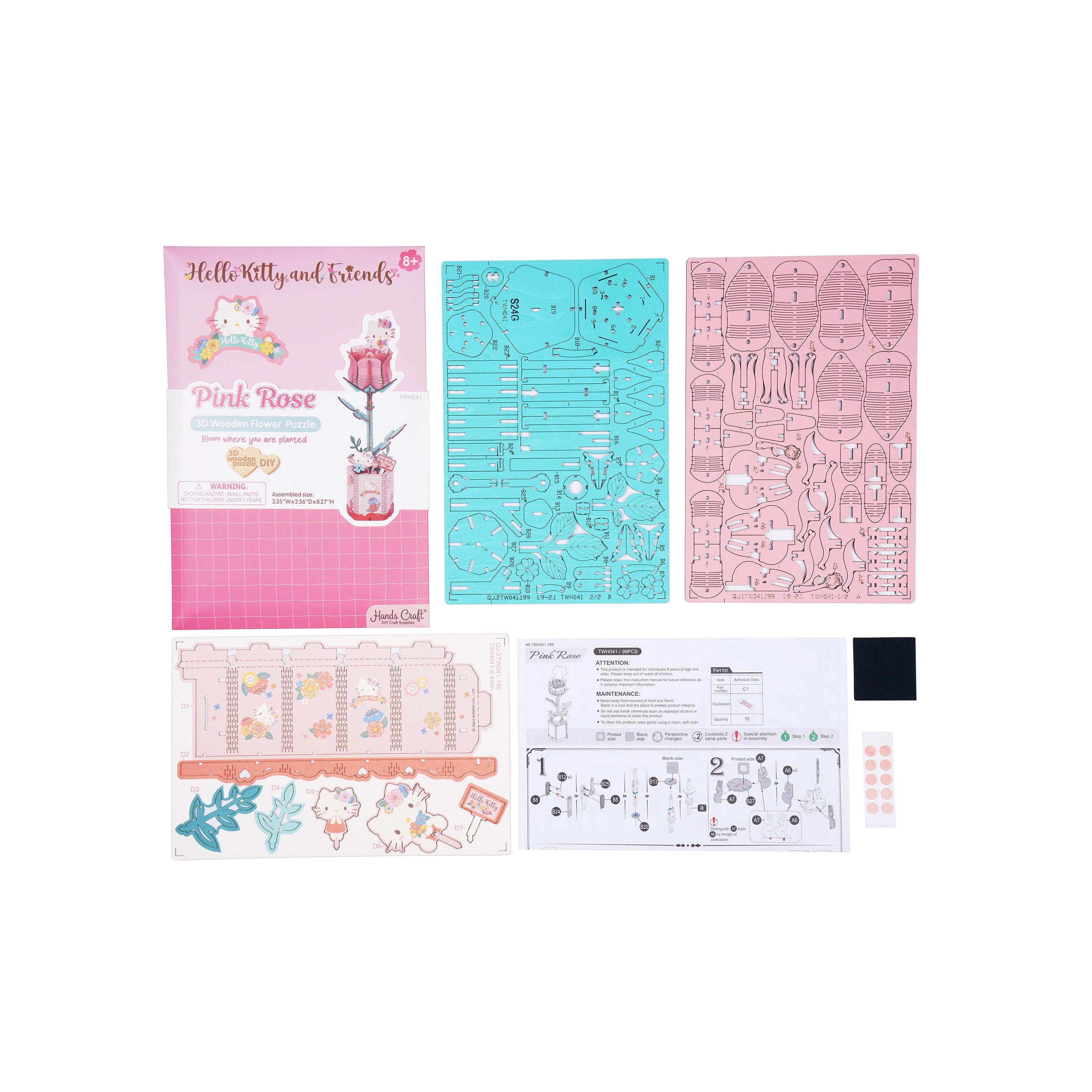Hands Craft DIY Miniatures 3D Wooden Puzzle | Hello Kitty® and Friends Hello Kitty Pink Rose