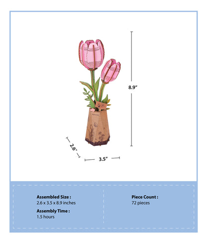 3D Wooden Puzzle | Pink Tulip