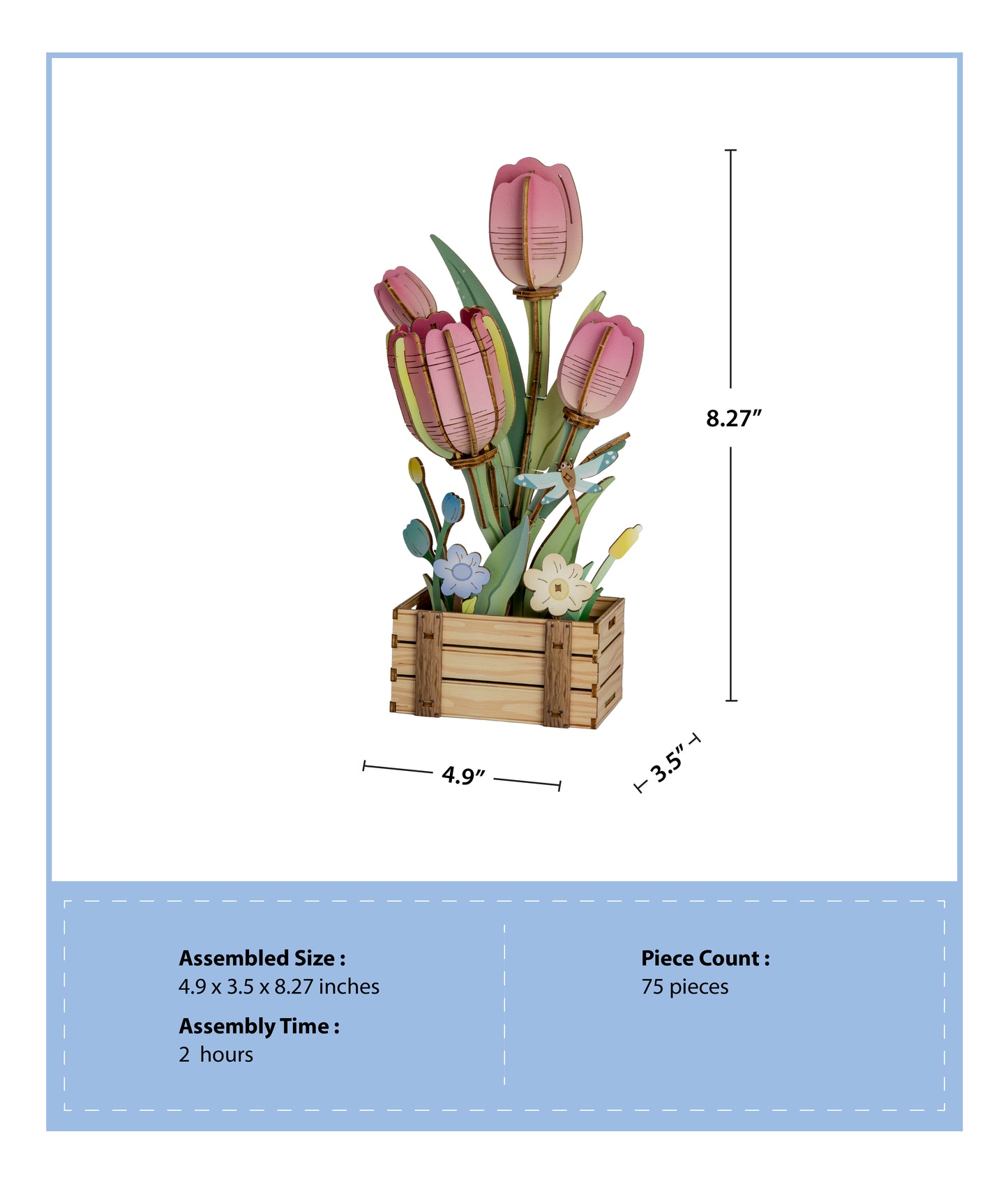 3D Wooden Puzzle | Pink Tulip Bloom Set