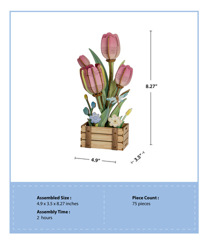 3D Wooden Puzzle | Pink Tulip Bloom Set
