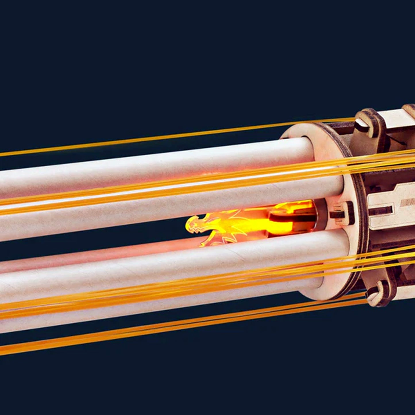 Mechanical 3D Wooden Puzzle | Rotating-Barrel Machine Gun w/ LED Lights