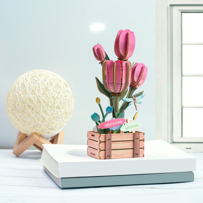 3D Wooden Puzzle | Pink Tulip Bloom Set