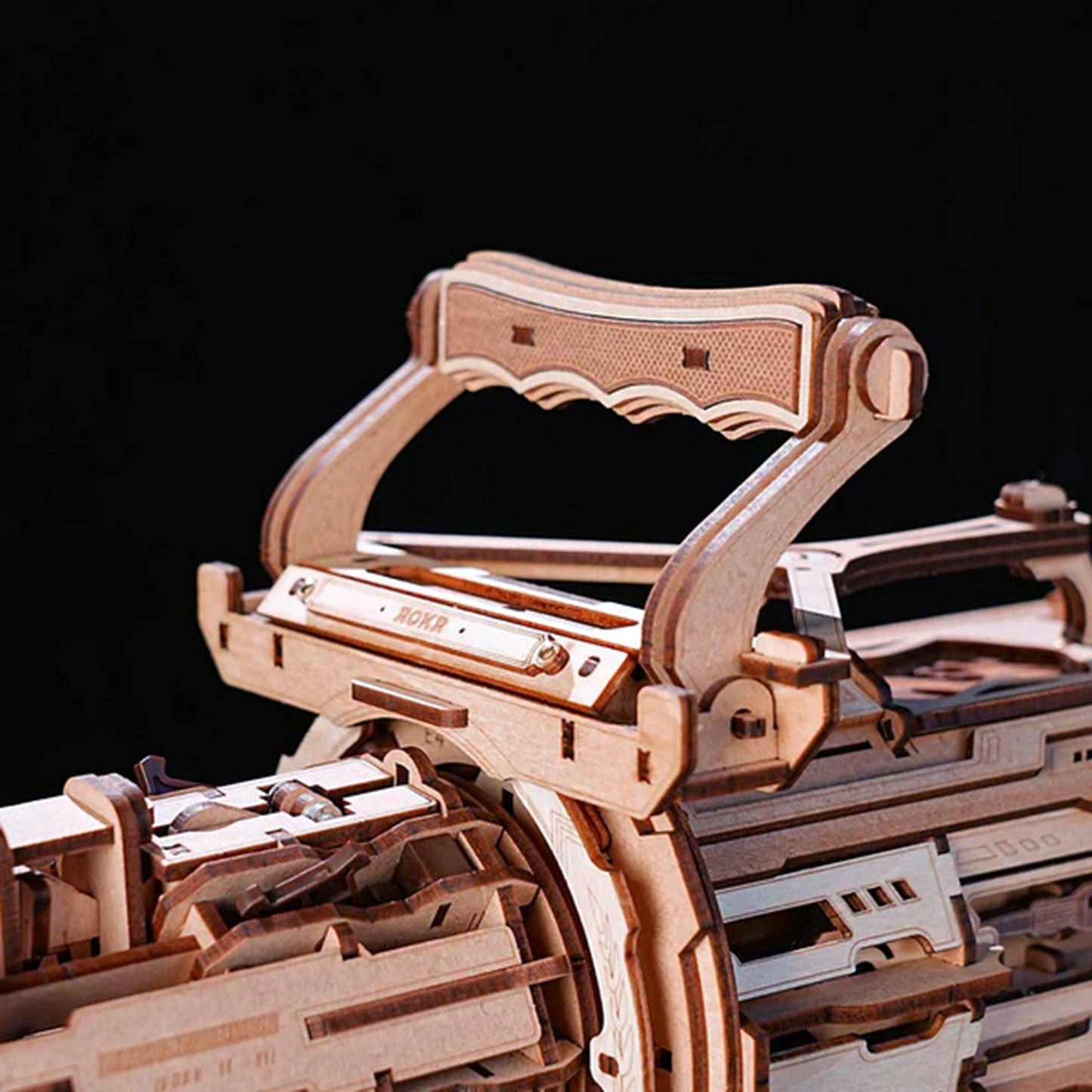 Mechanical 3D Wooden Puzzle | Rotating-Barrel Machine Gun w/ LED Lights