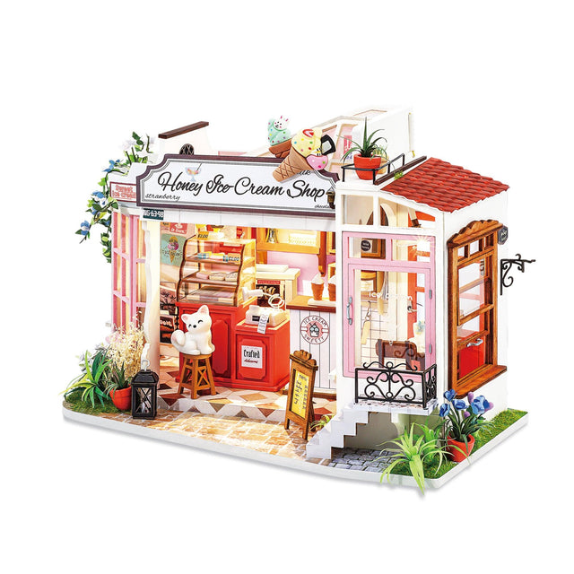 Robotime Dollhouse DIY Miniature Dollhouse Kit 1/24 Scale Candy House with  LED Room Making Kit Craft Hobby Kit Gifts for Boys Girls 