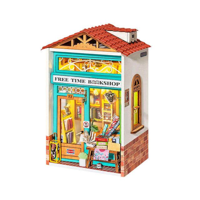 DIY Dollhouse Miniature Store Kit | Free Time Bookshop - Hands Craft US, Inc.