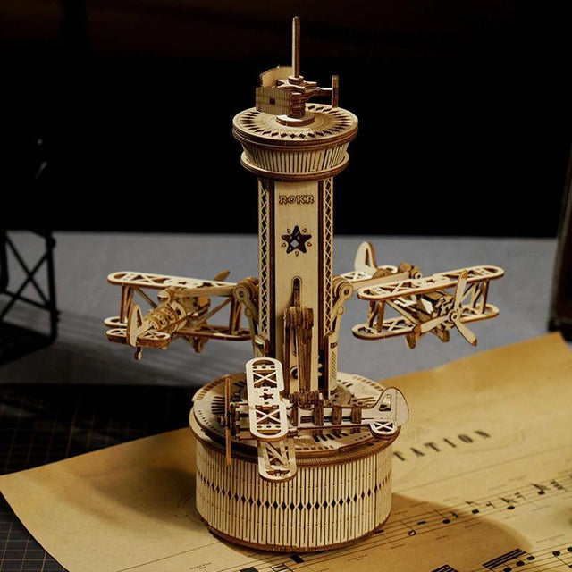3D Wooden Puzzle Music Box | Airplane-Control Tower - Hands Craft US, Inc.