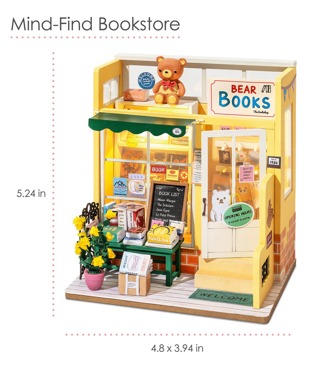 DIY Dollhouse Miniature Store Kit | Mind-Find Bookstore - Hands Craft US, Inc.