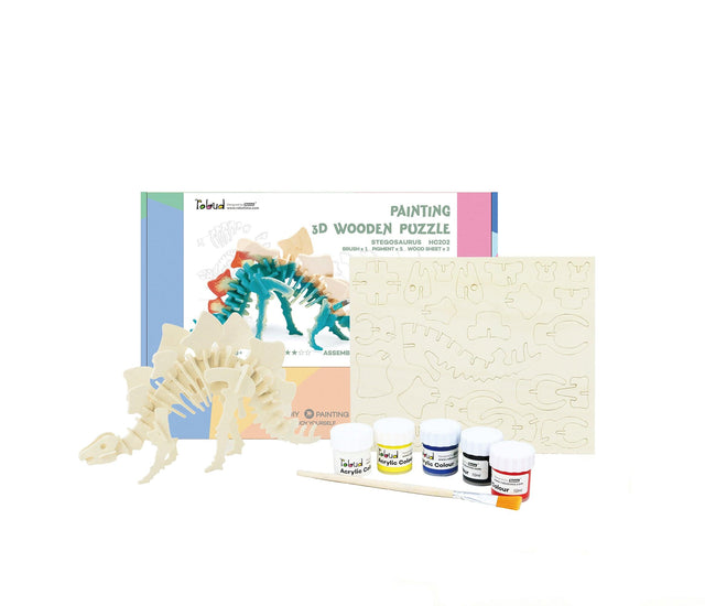 3D Wooden Puzzle Paint Kit | Stegosaurus - Hands Craft US, Inc.