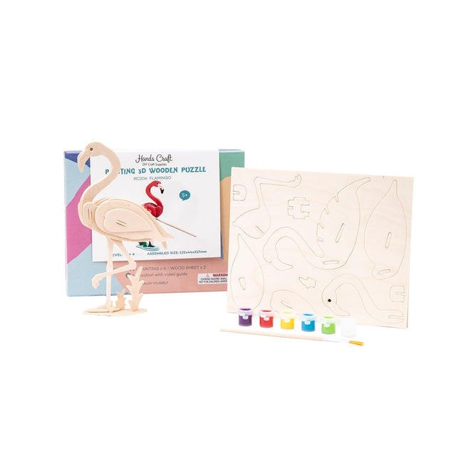 3D Wooden Puzzle Paint Kit | Flamingo - Hands Craft US, Inc.