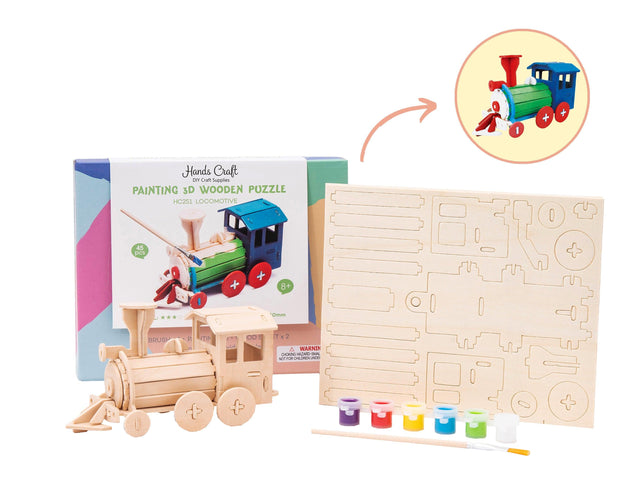 3D Wooden Puzzle Paint Kit | Locomotive - Hands Craft US, Inc.