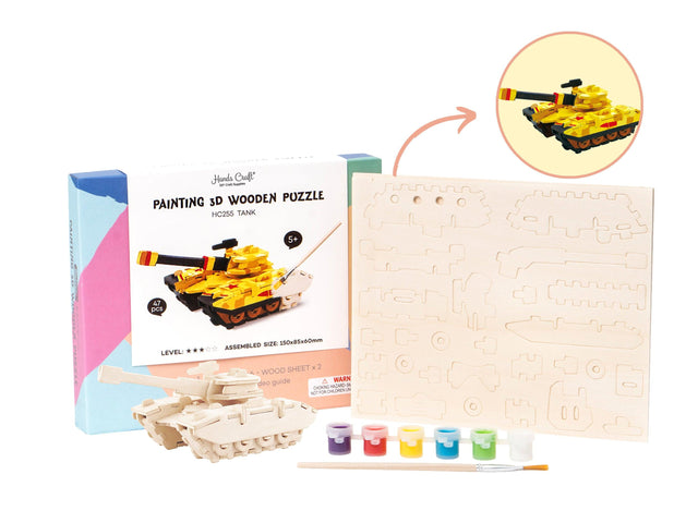 3D Wooden Puzzle Paint Kit | Tank - Hands Craft US, Inc.