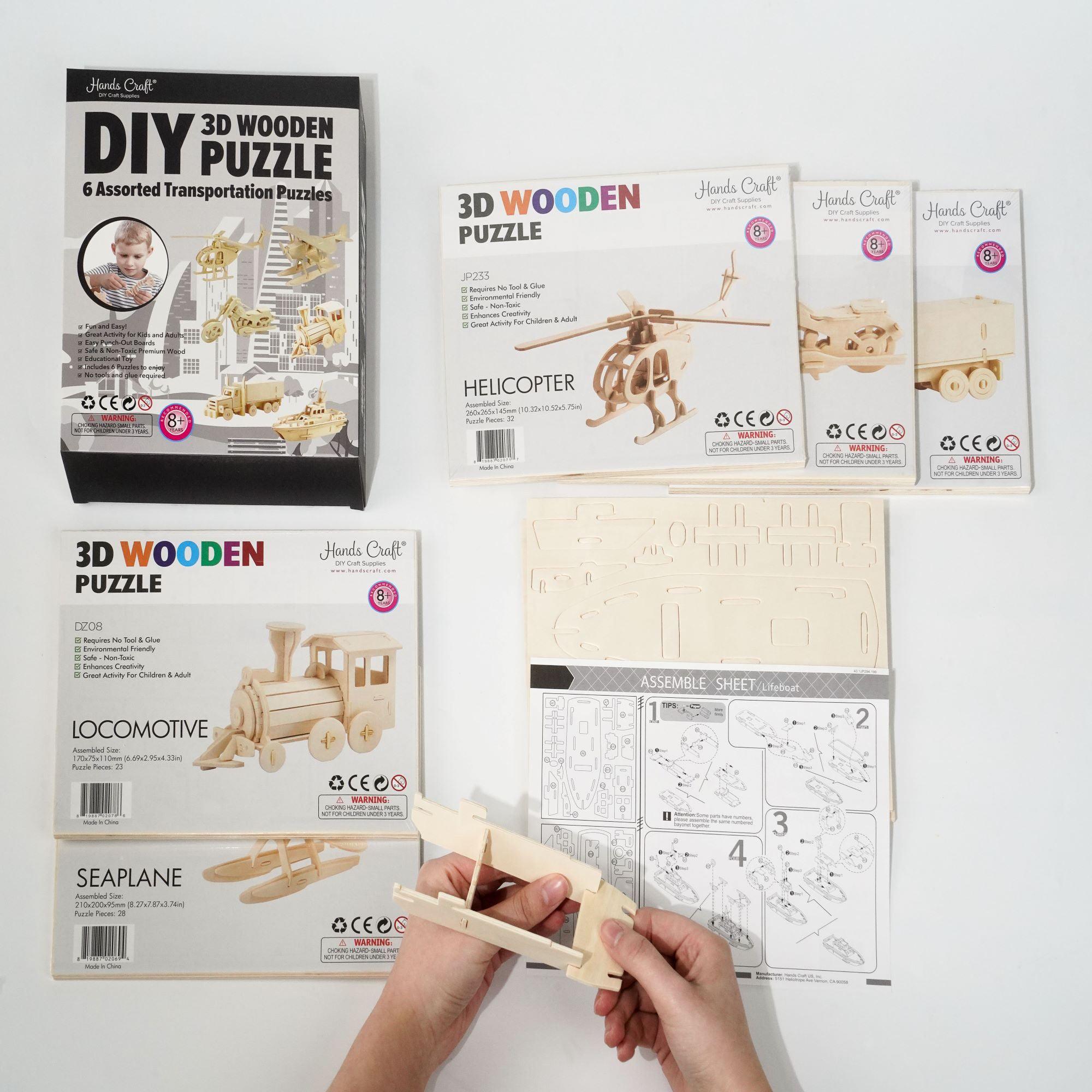 Hands Craft Classic Wooden Puzzle Bundle | Transportation Vehicles 6-pack